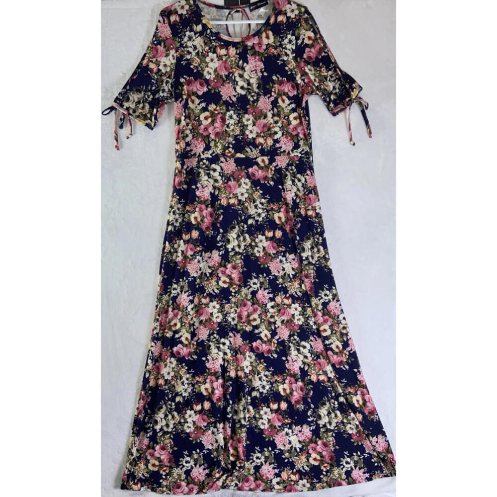 Star Vixen Womens Dress Size XL Pink Navy Floral Top 1/2 Sleeve Drawstring